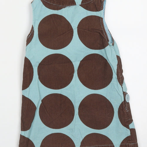 Mini Boden Girls Blue Polka Dot Cotton Shift  Size 2-3 Years  Crew Neck Zip