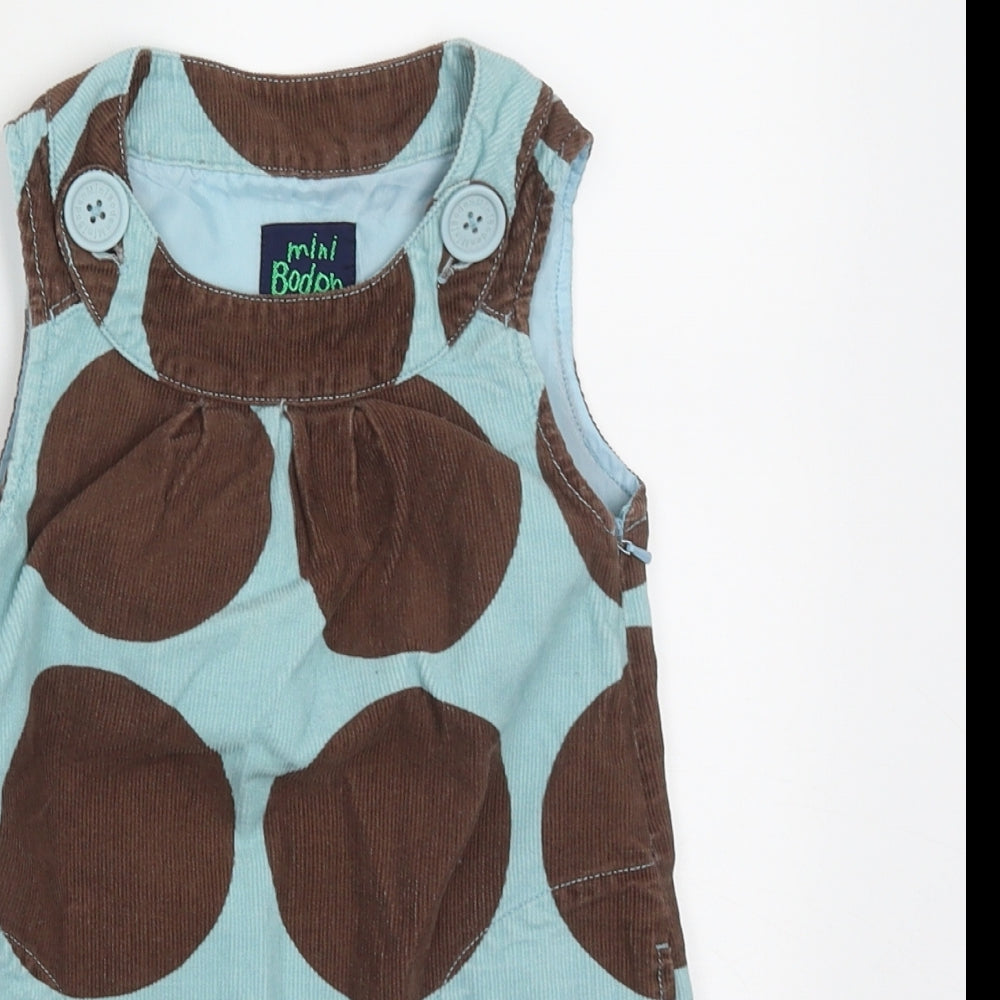 Mini Boden Girls Blue Polka Dot Cotton Shift  Size 2-3 Years  Crew Neck Zip