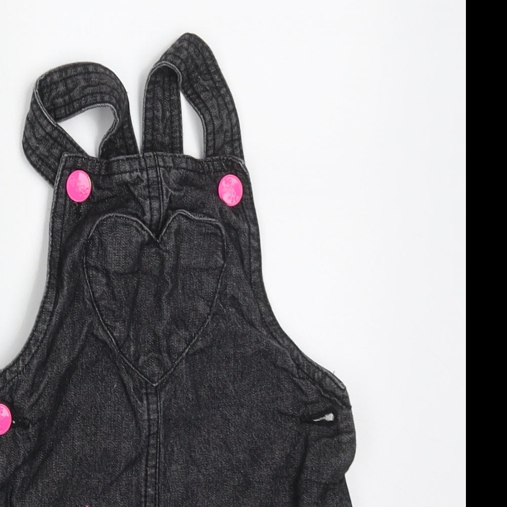 Dunnes Stores Girls Black  Cotton Pinafore/Dungaree Dress  Size 12-18 Months  Square Neck Button - panda