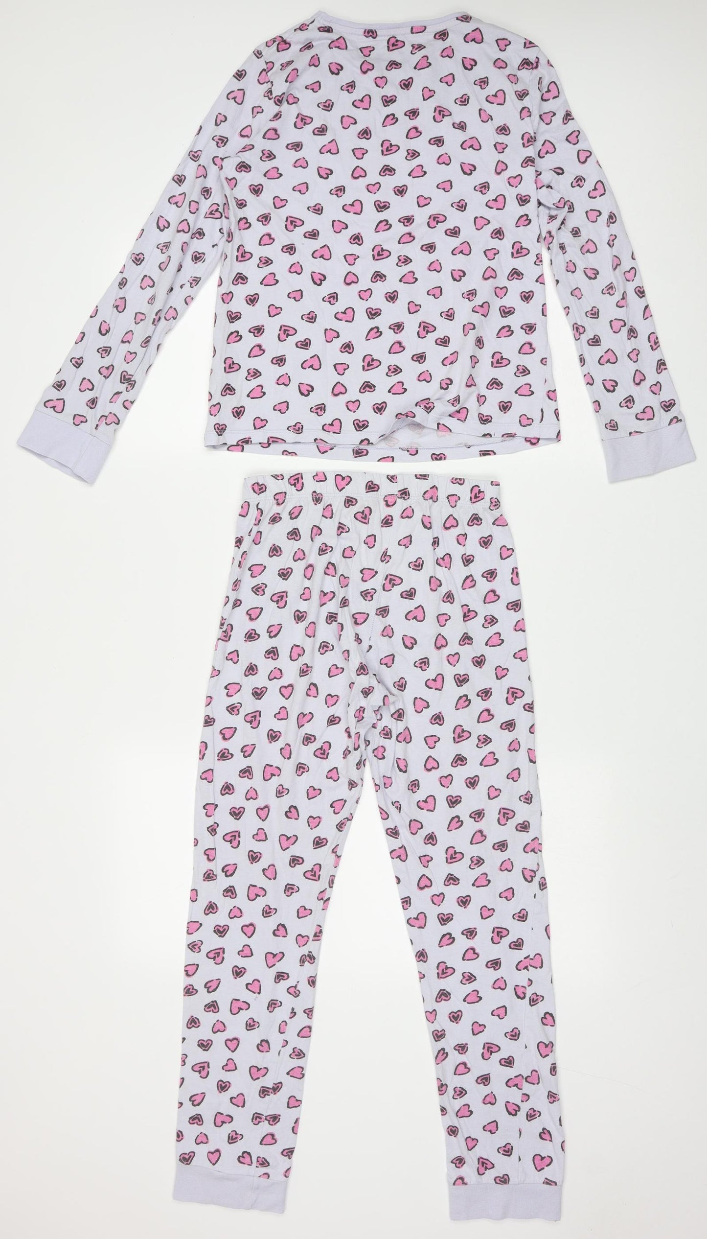 F&F Girls Purple Geometric Cotton Cami Pyjama Set Size 11-12 Years  Pullover - heart pattern