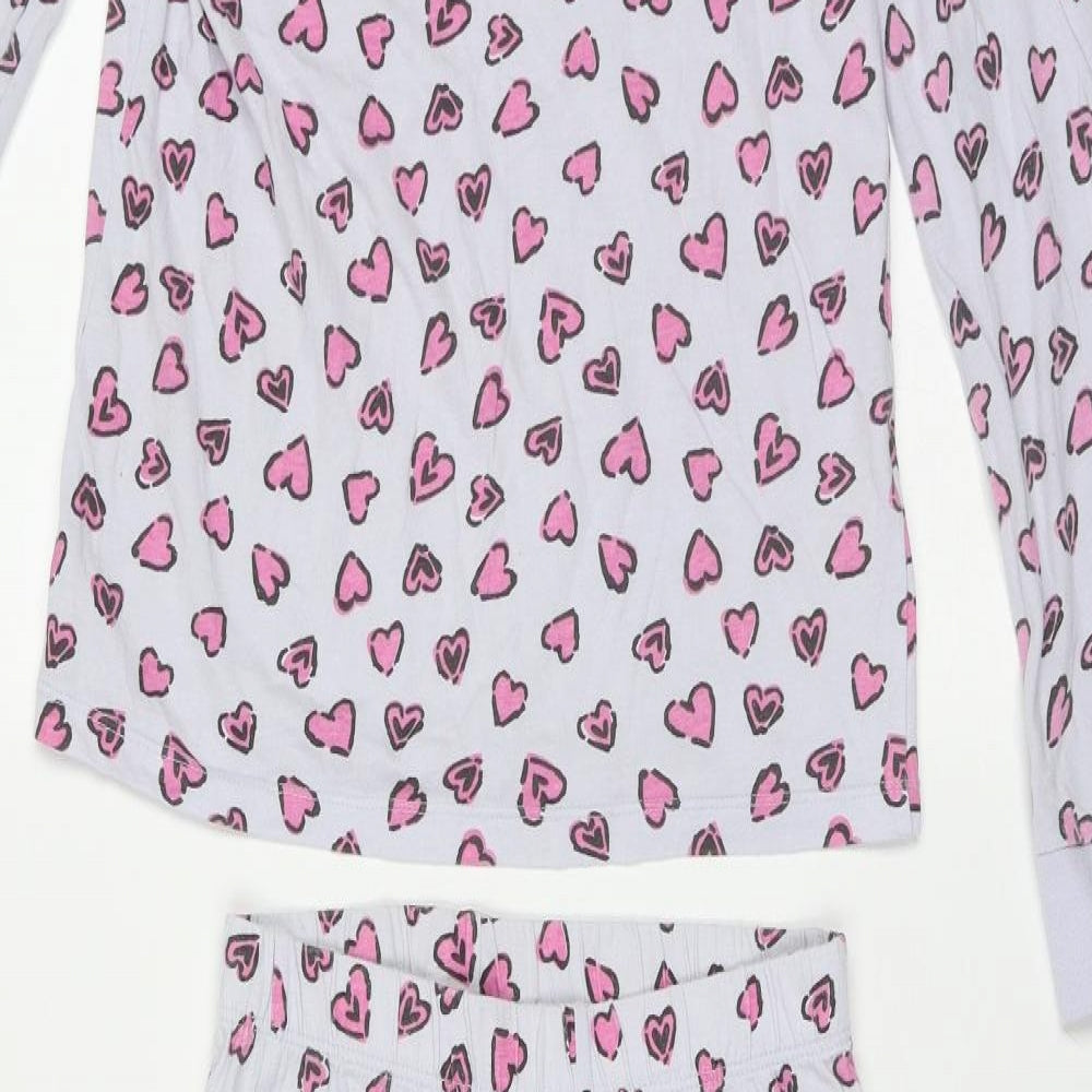 F&F Girls Purple Geometric Cotton Cami Pyjama Set Size 11-12 Years  Pullover - heart pattern