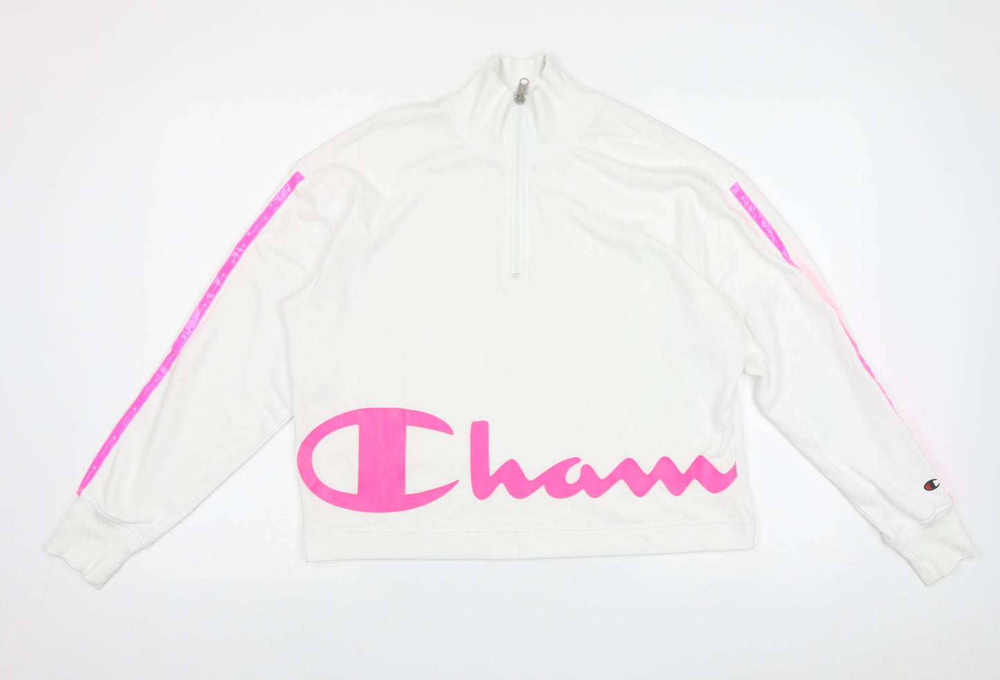 Champion Womens White  Polyester Pullover Sweatshirt Size L  Zip