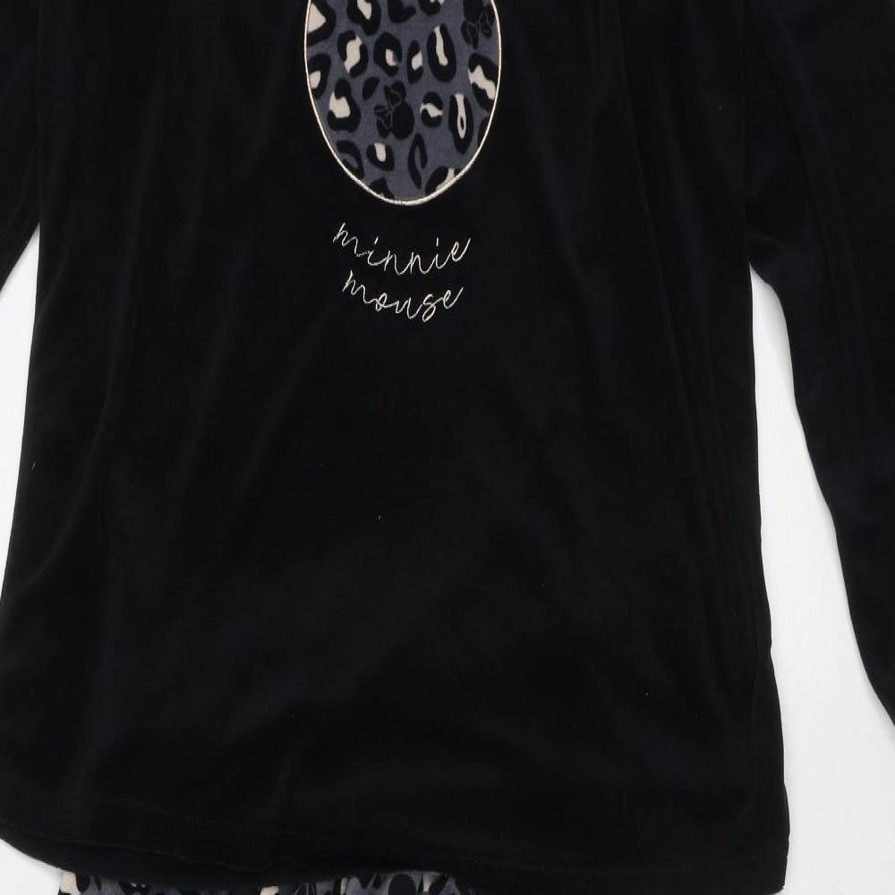 Primark Womens Black Animal Print Polyester  Pyjama Set Size M   - minnie mouse