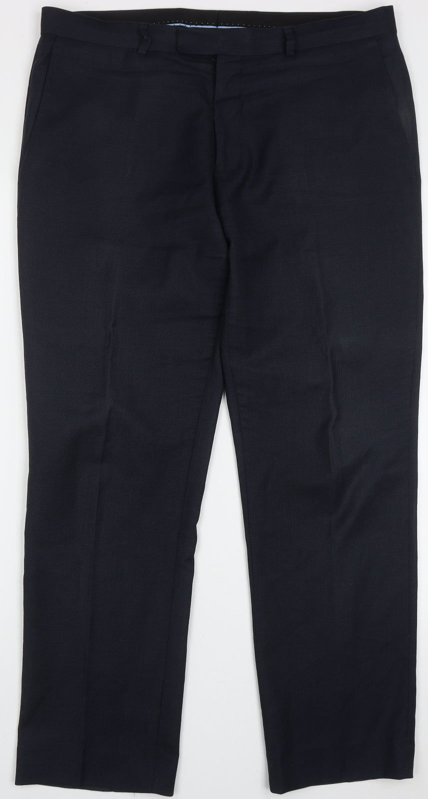 New & Lingwood Mens Blue  Wool Trousers  Size 34 L28 in Regular Hook & Eye - Short leg