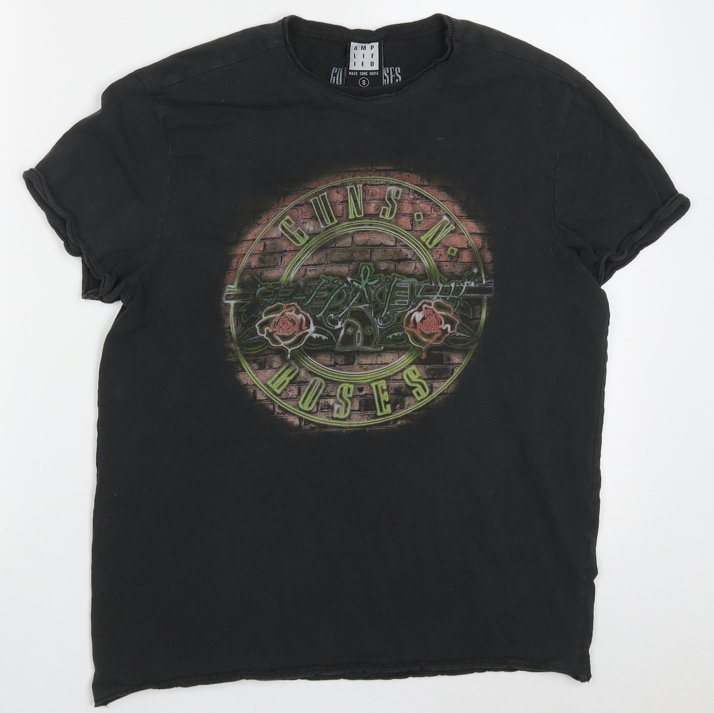 Amplified Womens Grey  Cotton Basic T-Shirt Size S Crew Neck - Guns & Roses