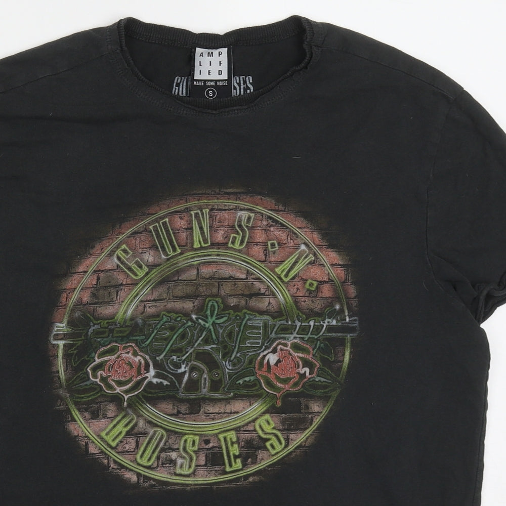 Amplified Womens Grey  Cotton Basic T-Shirt Size S Crew Neck - Guns & Roses