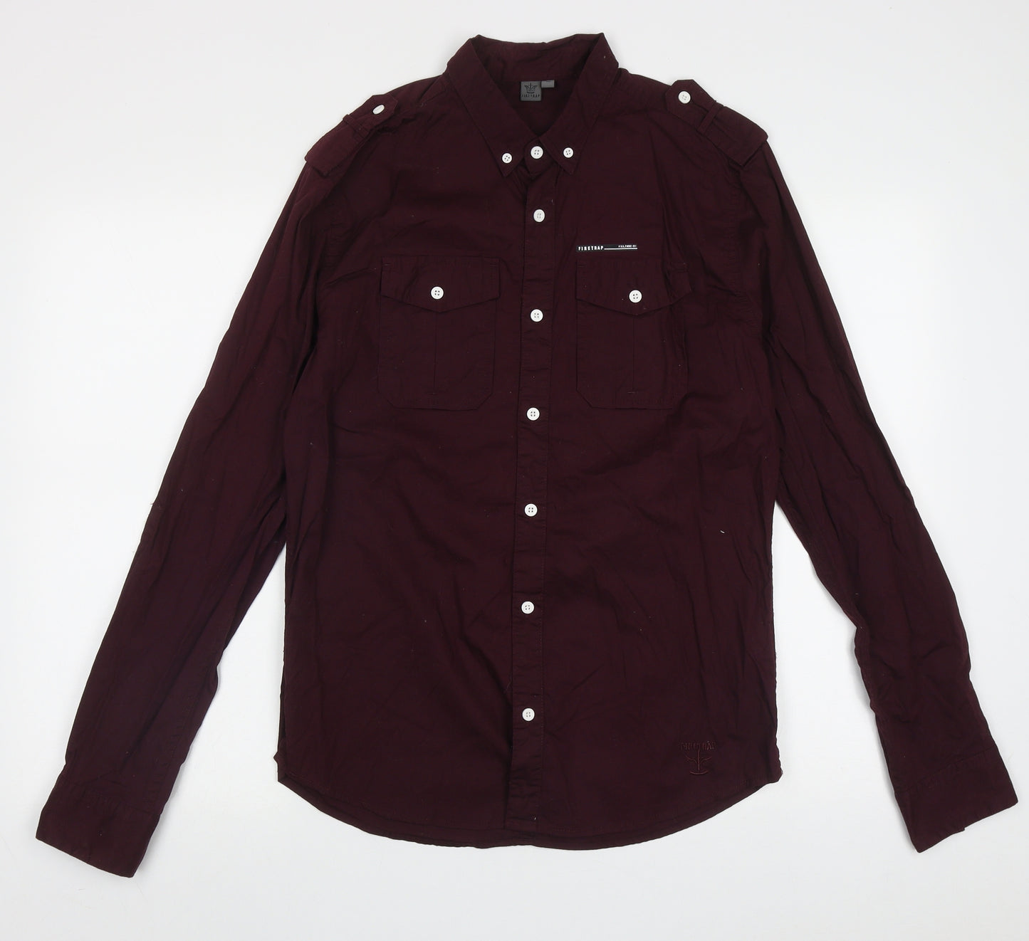 Firetrap Mens Purple  Cotton  Button-Up Size M Collared Button