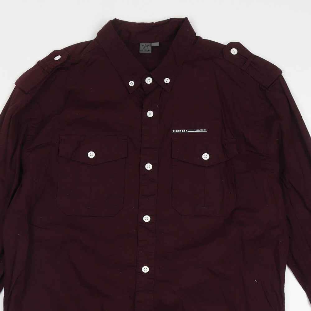 Firetrap Mens Purple  Cotton  Button-Up Size M Collared Button