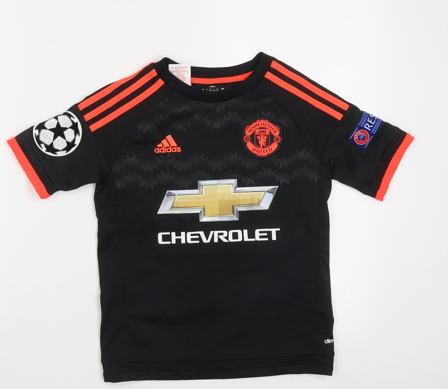 adidas Boys Black  Polyester Basic T-Shirt Size 9-10 Years Crew Neck Pullover - Manchester United