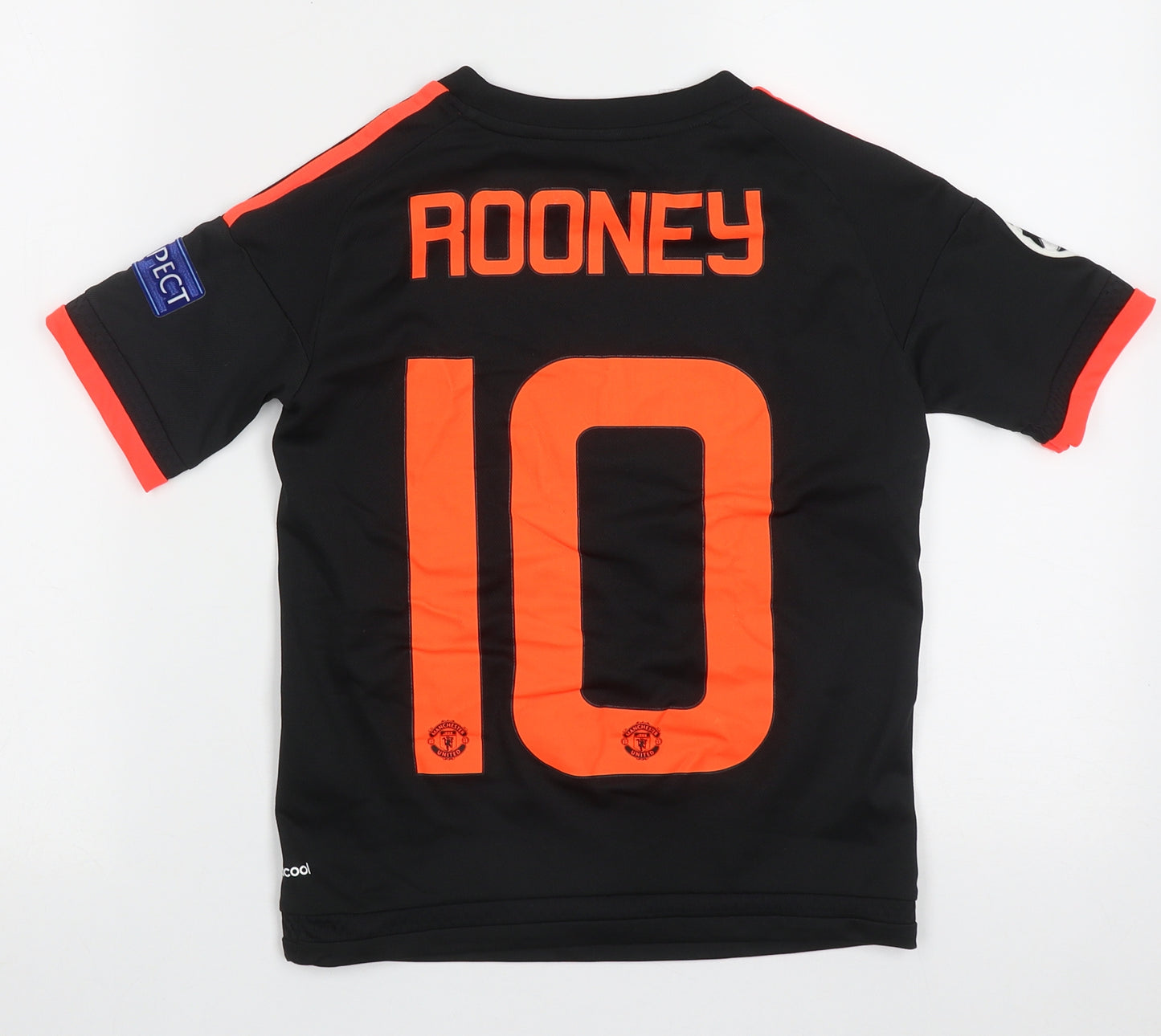 adidas Boys Black  Polyester Basic T-Shirt Size 9-10 Years Crew Neck Pullover - Manchester United
