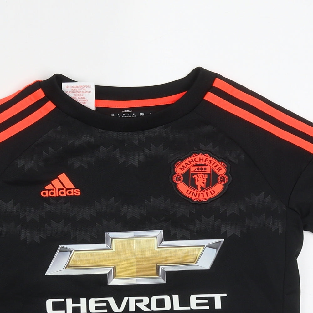 adidas Boys Black  Polyester Basic T-Shirt Size 9-10 Years Crew Neck Pullover - Manchester United