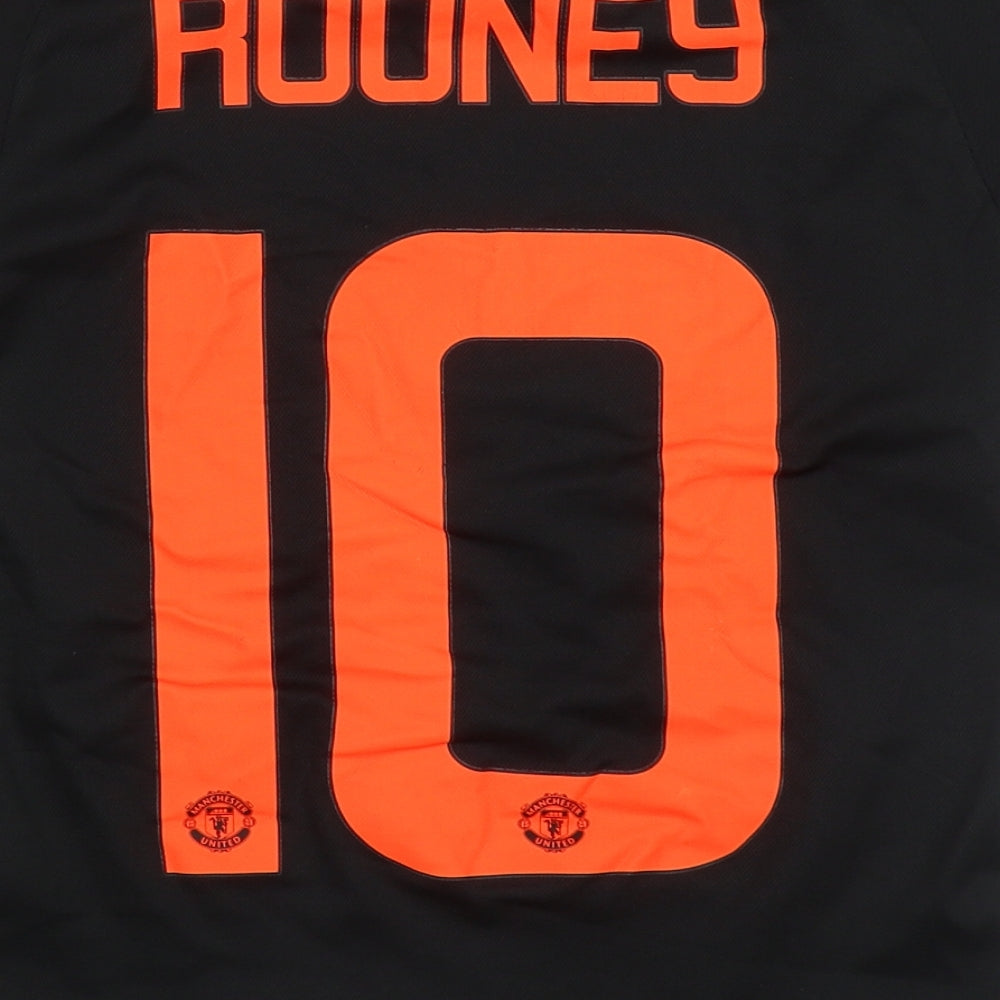 adidas Boys Black  Polyester Basic T-Shirt Size 9-10 Years Crew Neck Pullover - Manchester United