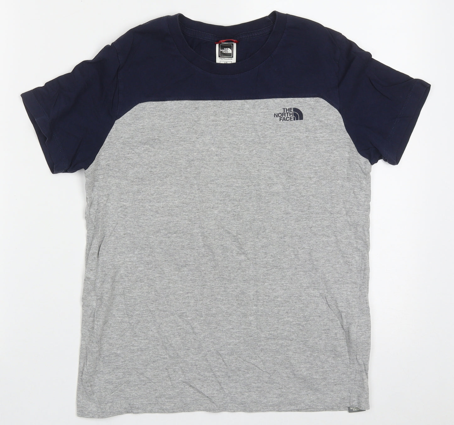 The North Face Boys Grey  Cotton Basic T-Shirt Size 12-13 Years Crew Neck Pullover