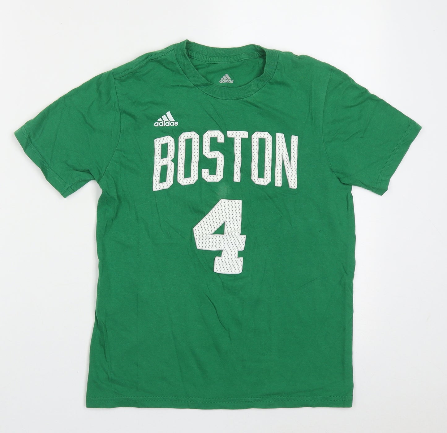 adidas Boys Green  Cotton Basic T-Shirt Size 11-12 Years Crew Neck Pullover - Boston
