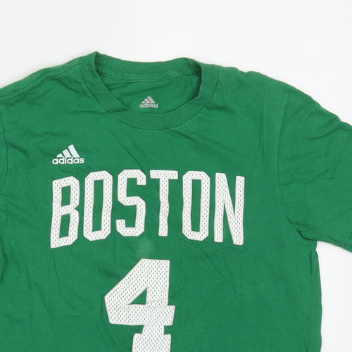adidas Boys Green  Cotton Basic T-Shirt Size 11-12 Years Crew Neck Pullover - Boston