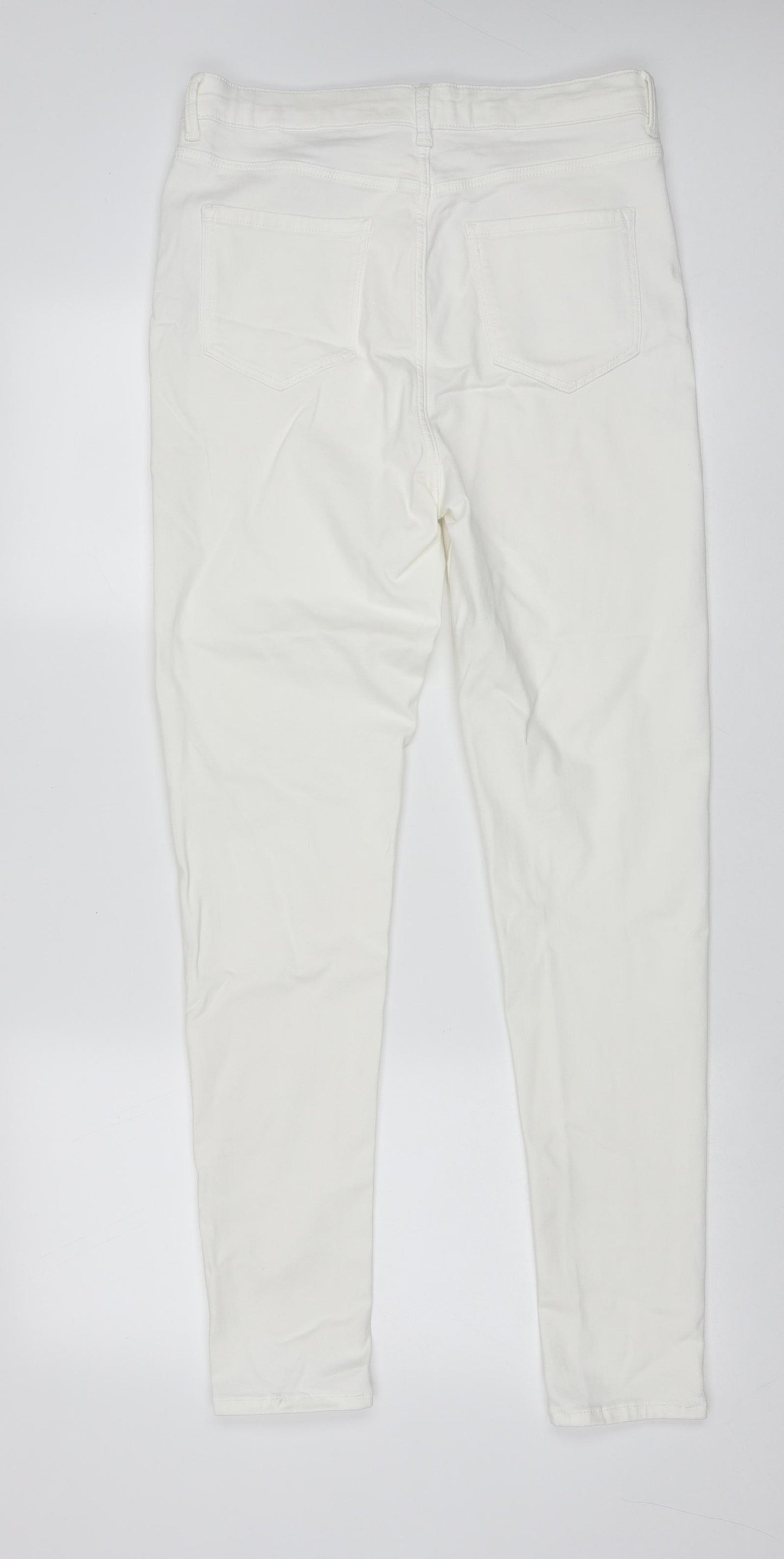 Marks and Spencer Womens White  Cotton Skinny Jeans Size 14 L30 in Regular Button