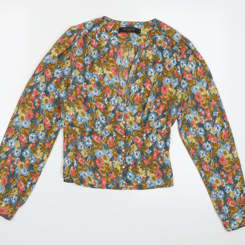 In Vogue Womens Multicoloured Floral Polyester Cropped Blouse Size S V-Neck
