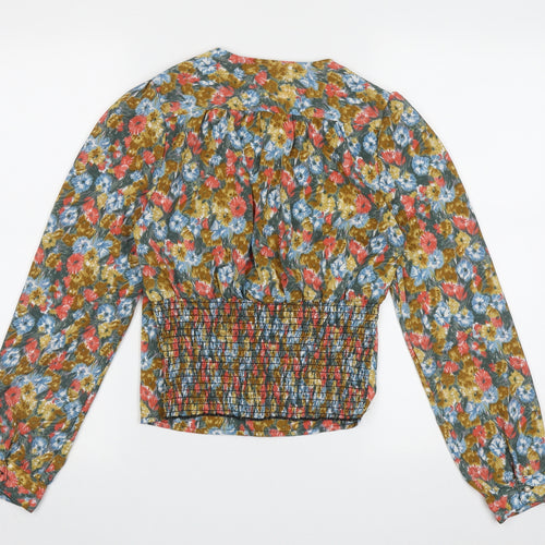 In Vogue Womens Multicoloured Floral Polyester Cropped Blouse Size S V-Neck