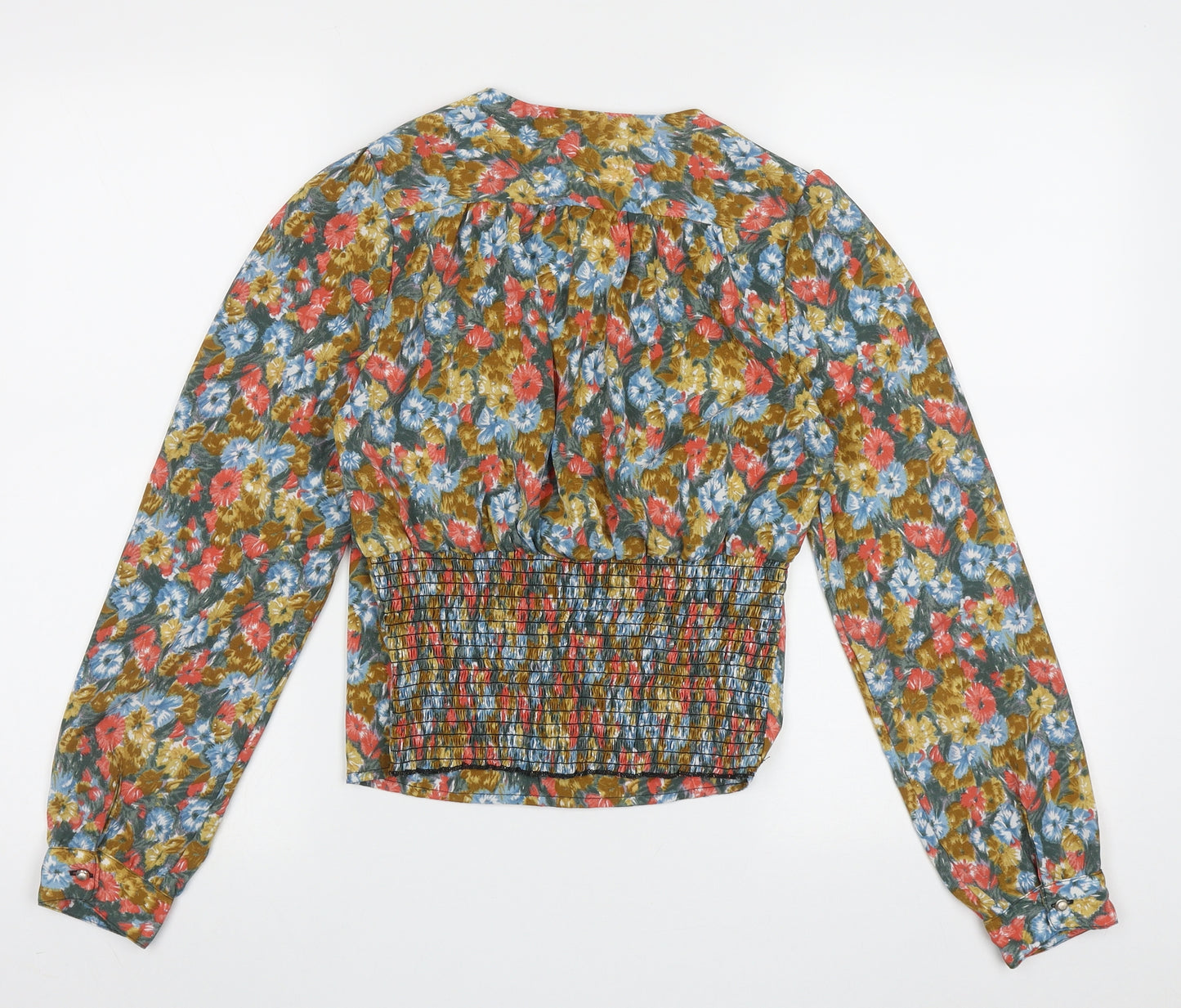 In Vogue Womens Multicoloured Floral Polyester Cropped Blouse Size S V-Neck