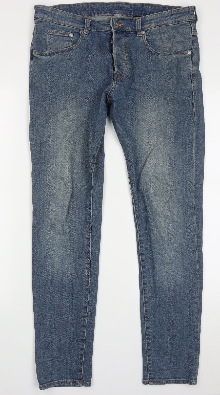 H&M Mens Black  Cotton Straight Jeans Size 34 L32 in Regular Button
