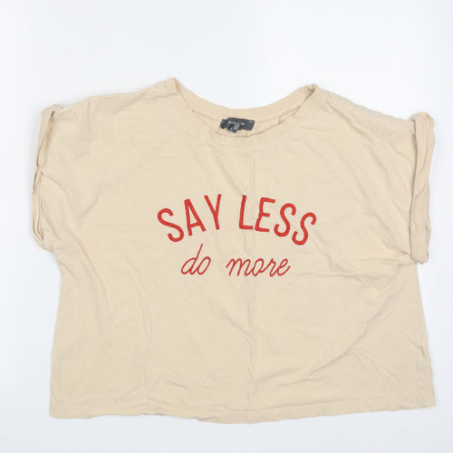 Primark Womens Beige  Cotton Cropped T-Shirt Size M Crew Neck - Say less do more