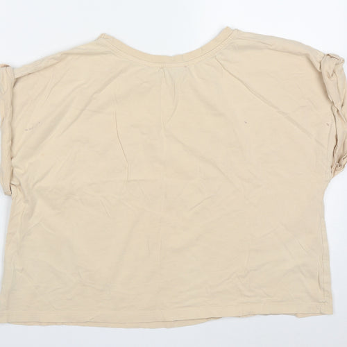 Primark Womens Beige  Cotton Cropped T-Shirt Size M Crew Neck - Say less do more