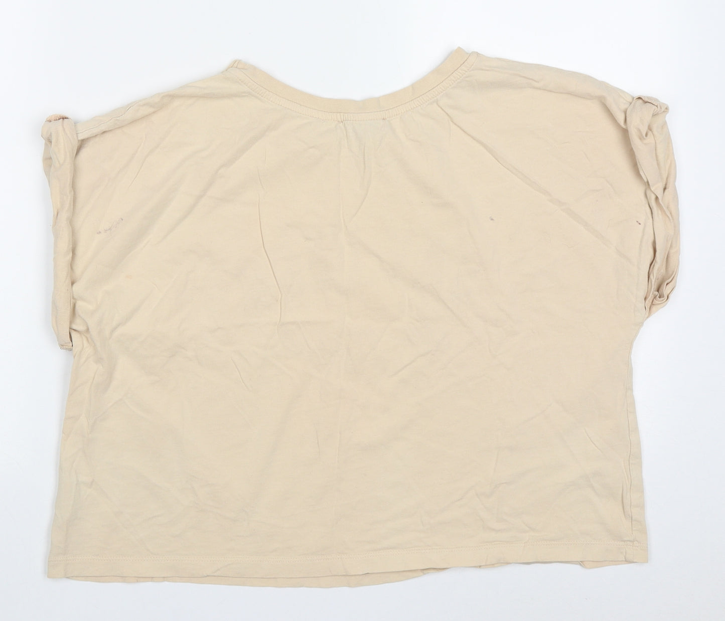Primark Womens Beige  Cotton Cropped T-Shirt Size M Crew Neck - Say less do more