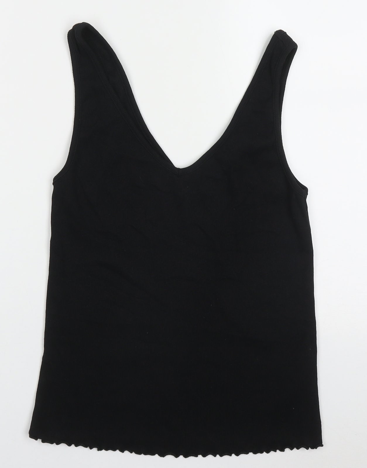 New Look Womens Black  Cotton Basic Tank Size 14 V-Neck - Lettuce Edging