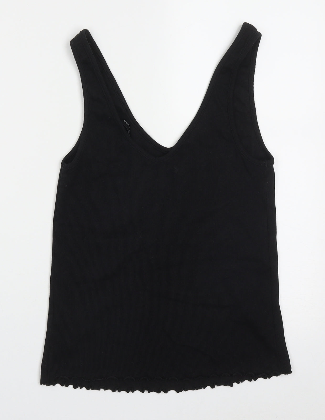 New Look Womens Black  Cotton Basic Tank Size 14 V-Neck - Lettuce Edging