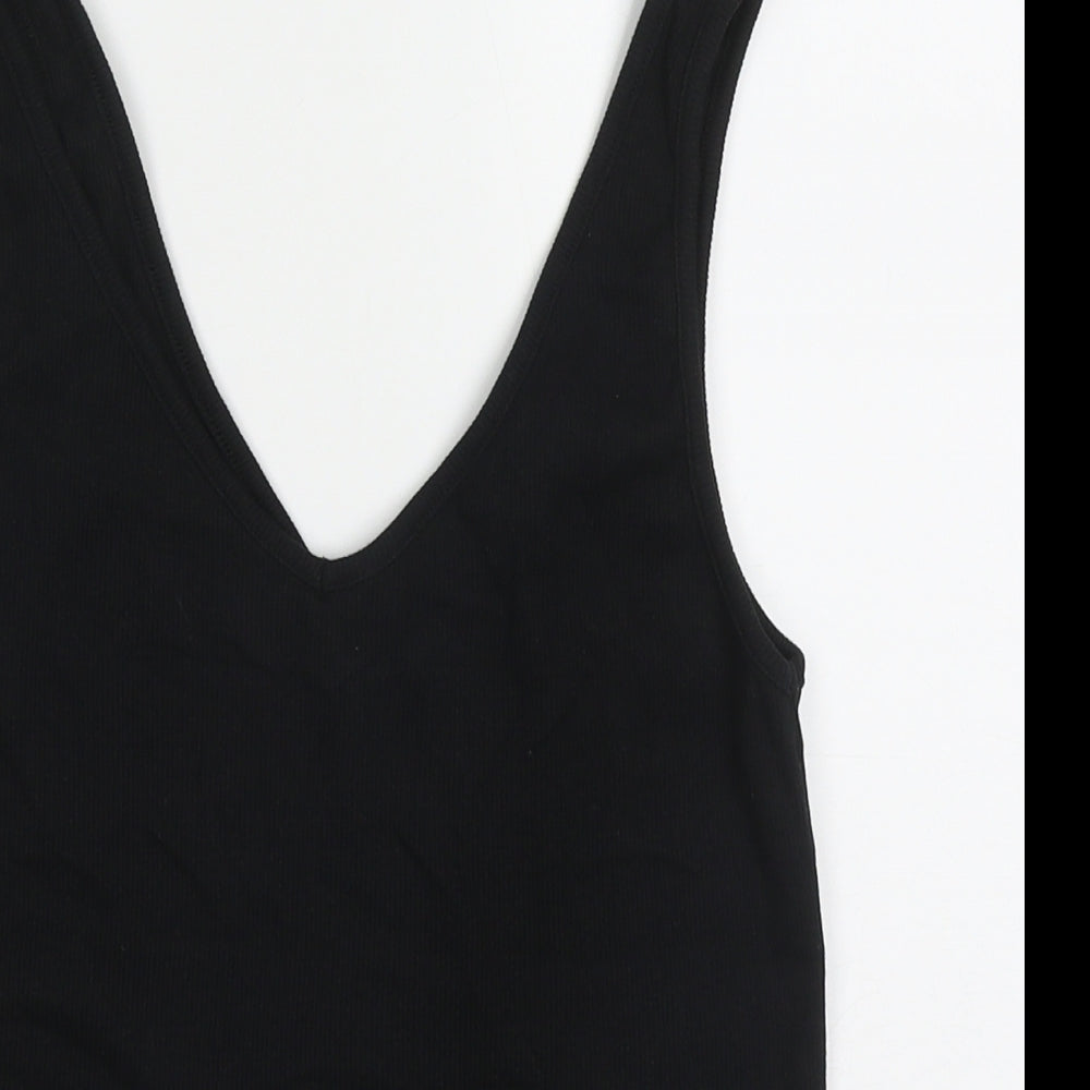 New Look Womens Black  Cotton Basic Tank Size 14 V-Neck - Lettuce Edging