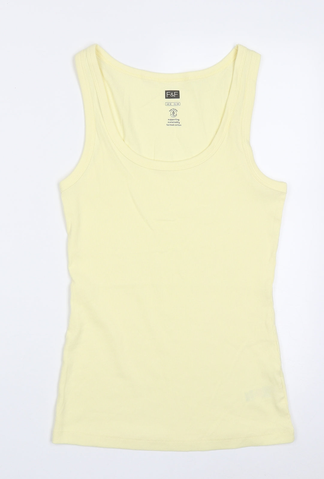 F&F Womens Yellow  Cotton Basic Tank Size 10 Scoop Neck