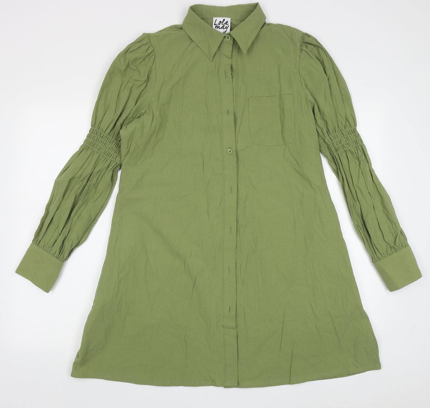 Lola May Womens Green  Cotton Bodycon  Size 12  Collared Button