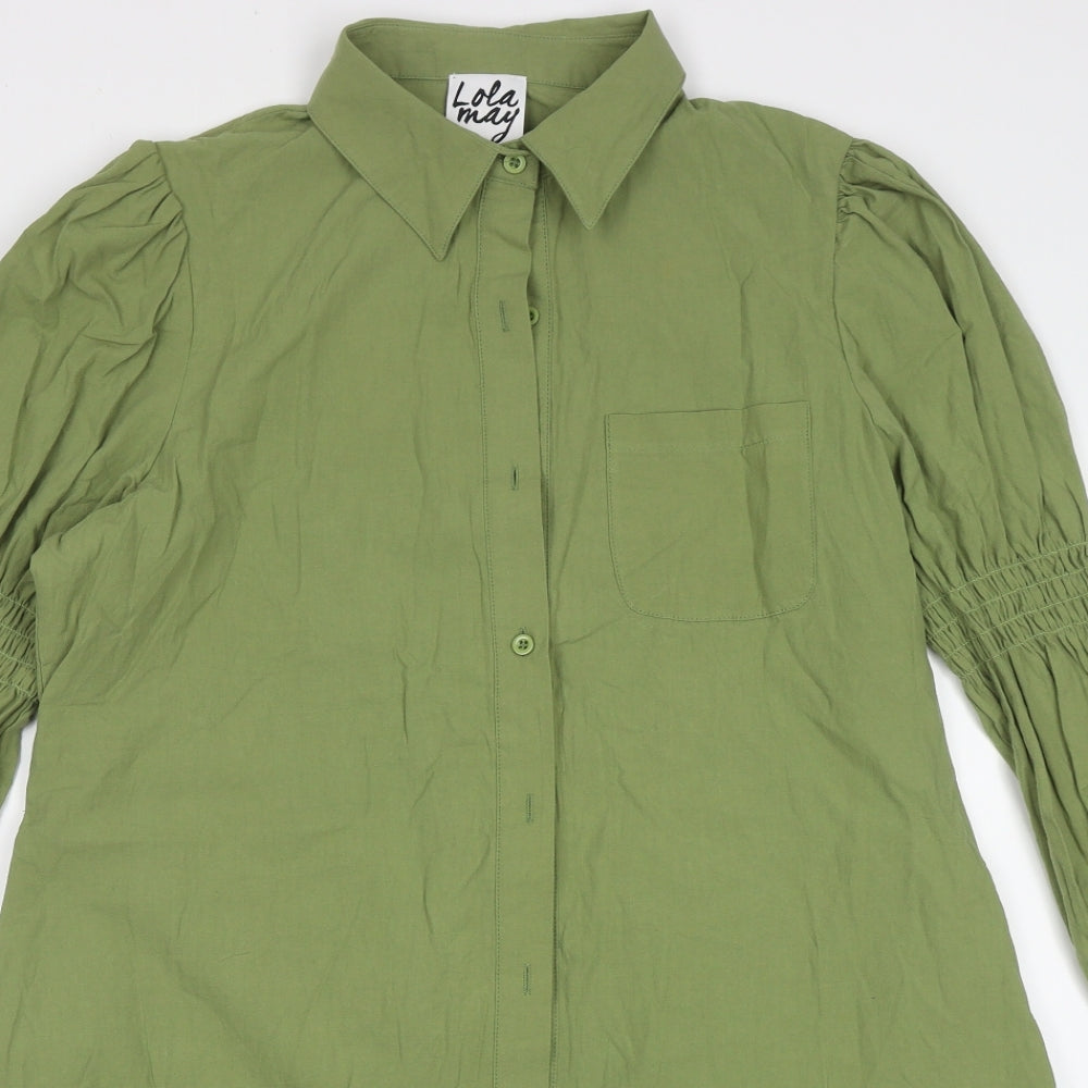 Lola May Womens Green  Cotton Bodycon  Size 12  Collared Button