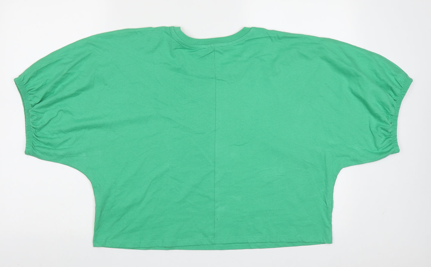 Zara Womens Green  Cotton Cropped T-Shirt Size S Crew Neck