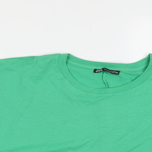 Zara Womens Green  Cotton Cropped T-Shirt Size S Crew Neck