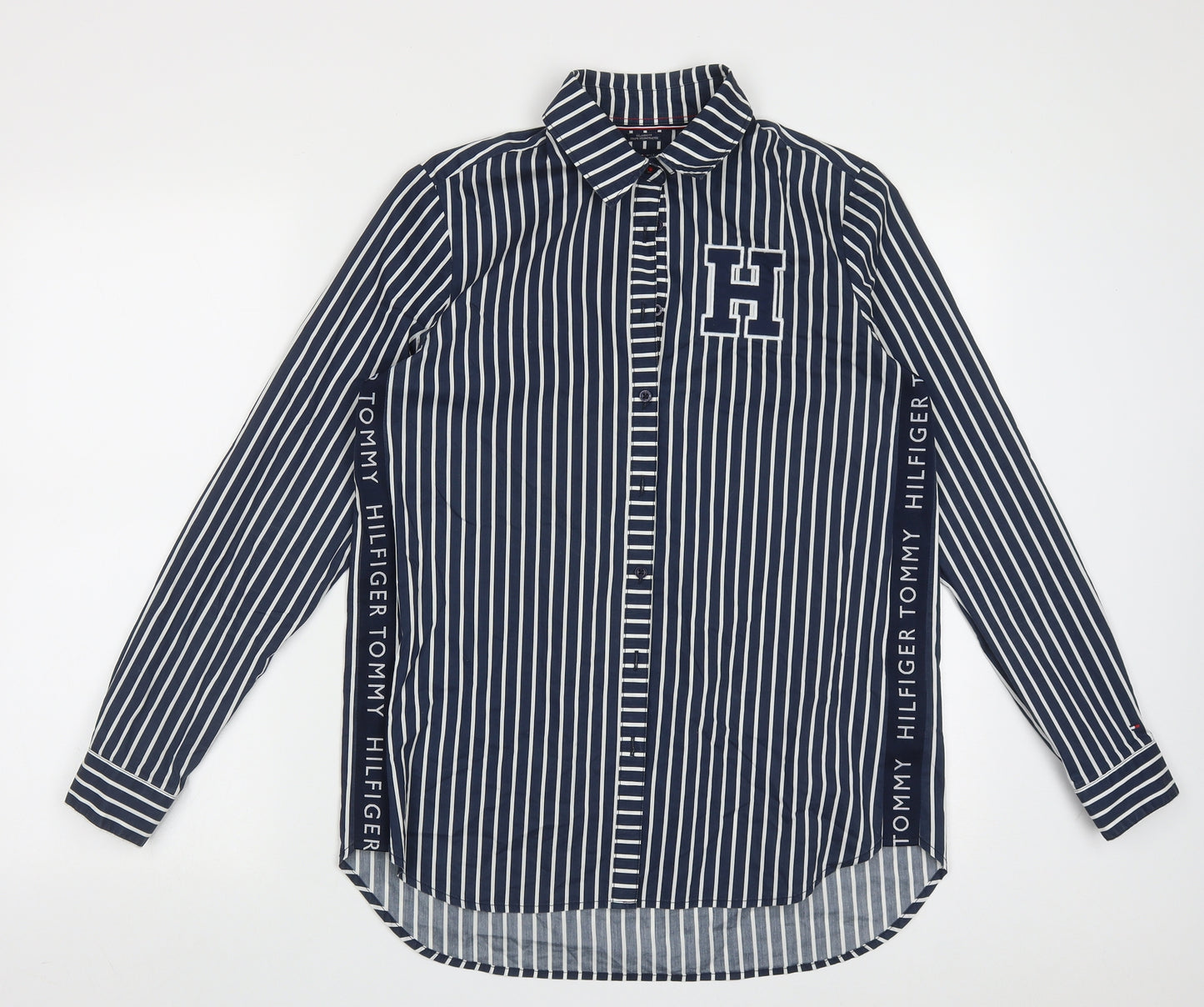 Tommy Hilfiger Mens Blue Striped Cotton  Button-Up Size XS Collared Button