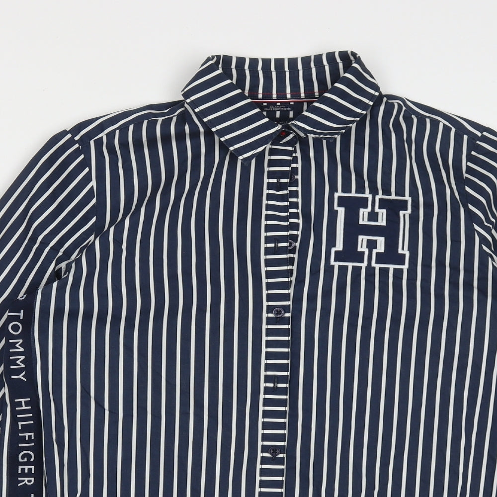Tommy Hilfiger Mens Blue Striped Cotton  Button-Up Size XS Collared Button