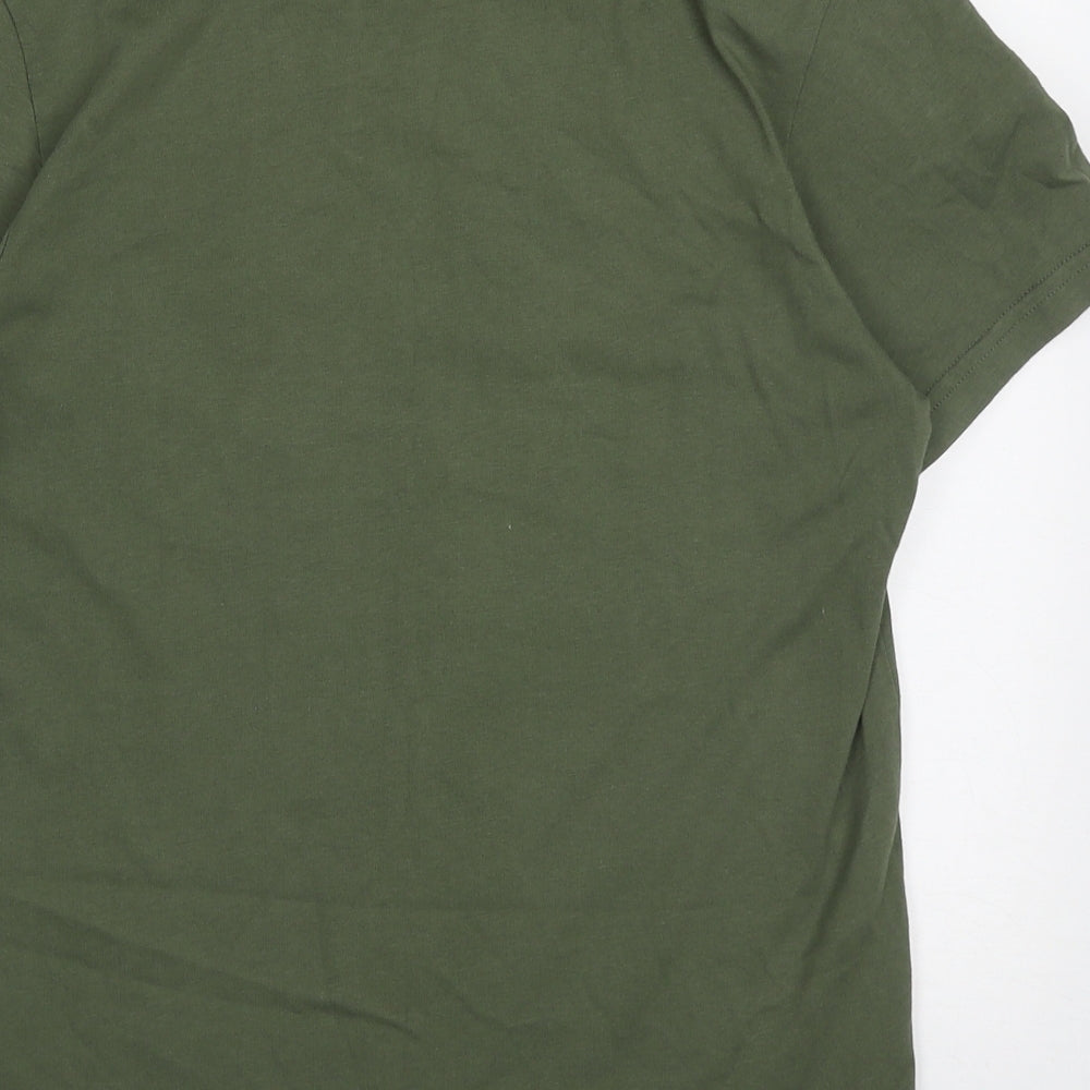 adidas Womens Green Striped Cotton Basic T-Shirt Size 4 Crew Neck