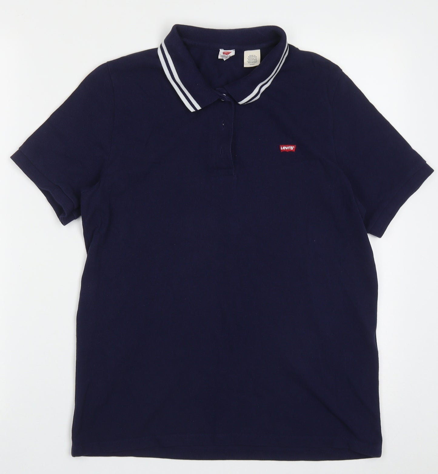 Signature by Levi Strauss & Co. Mens Blue  Cotton  Polo Size S Collared Button