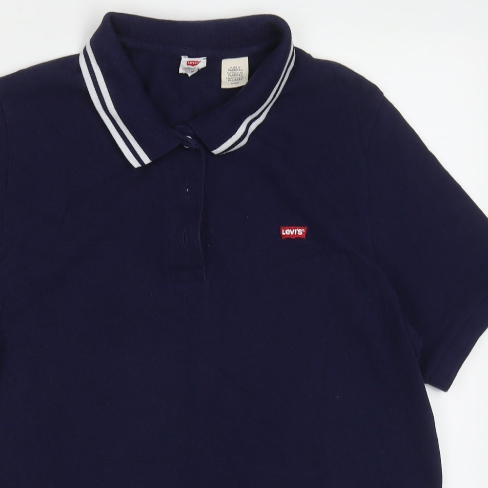Signature by Levi Strauss & Co. Mens Blue  Cotton  Polo Size S Collared Button
