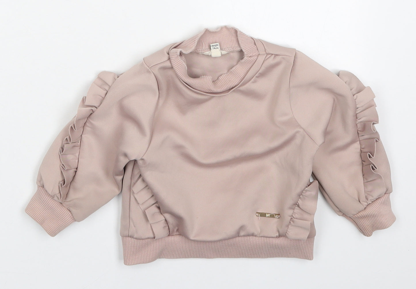 River Island Girls Pink  Polyester Basic T-Shirt Size 6-9 Months Crew Neck Pullover