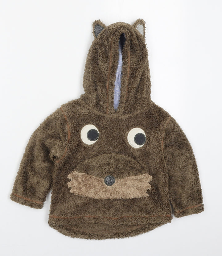 NEXT Boys Brown Polyester Basic T-Shirt Size 18-24 Months High Neck Pullover - Bear Hoodie