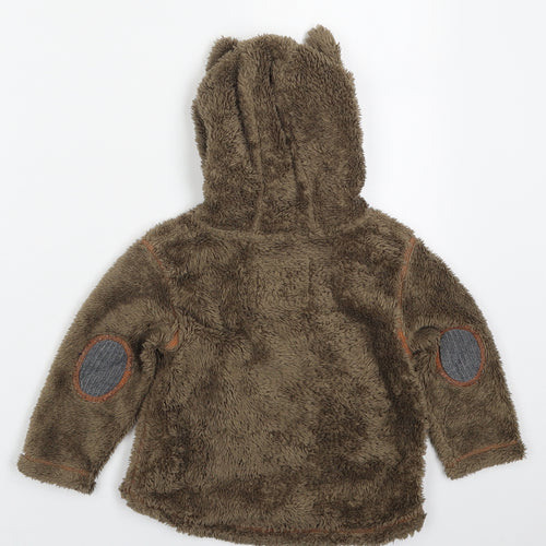 NEXT Boys Brown  Polyester Basic T-Shirt Size 18-24 Months High Neck Pullover - Bear Hoodie