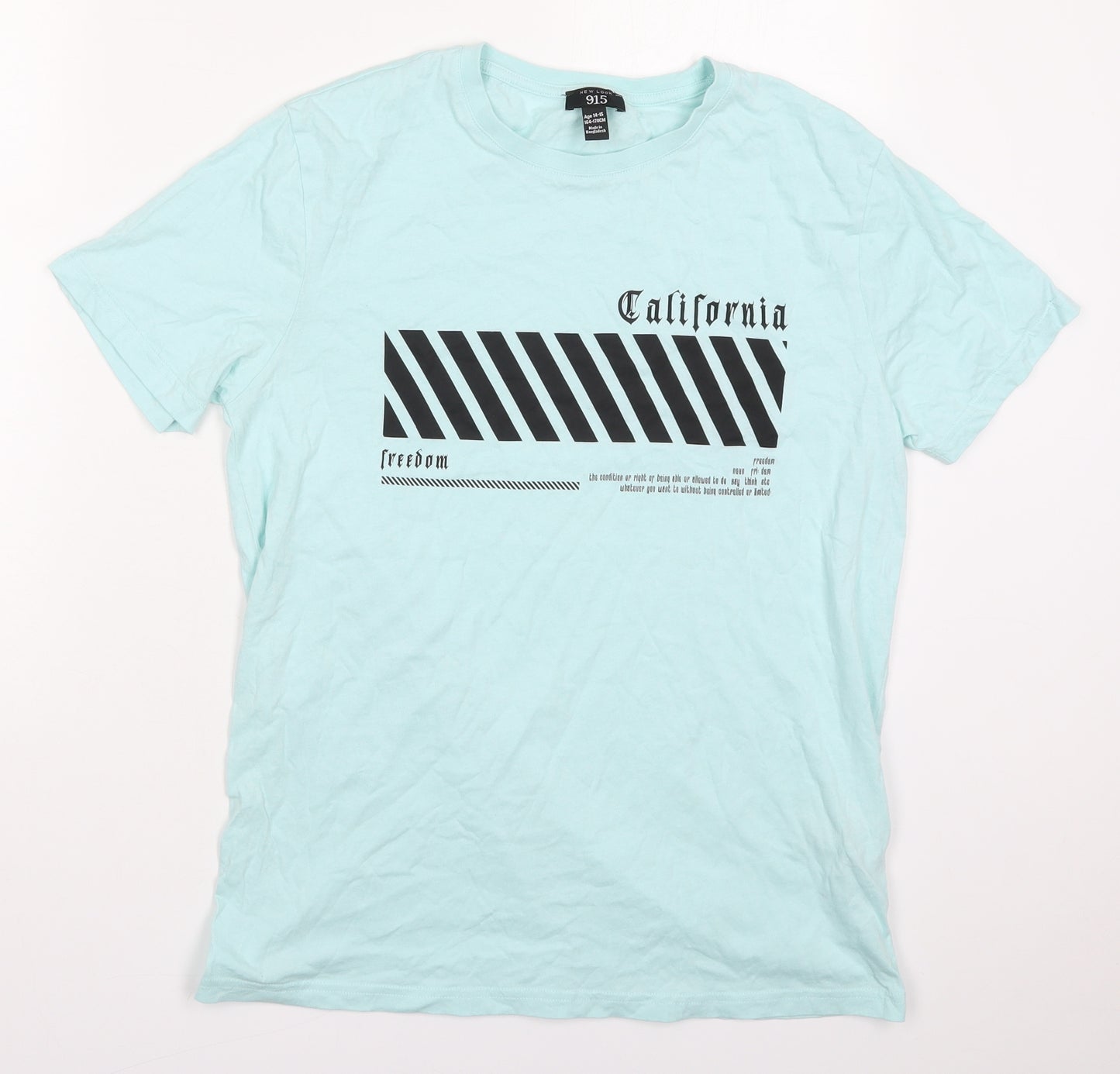 New Look Boys Blue  Cotton Basic T-Shirt Size 14-15 Years Crew Neck Pullover - California