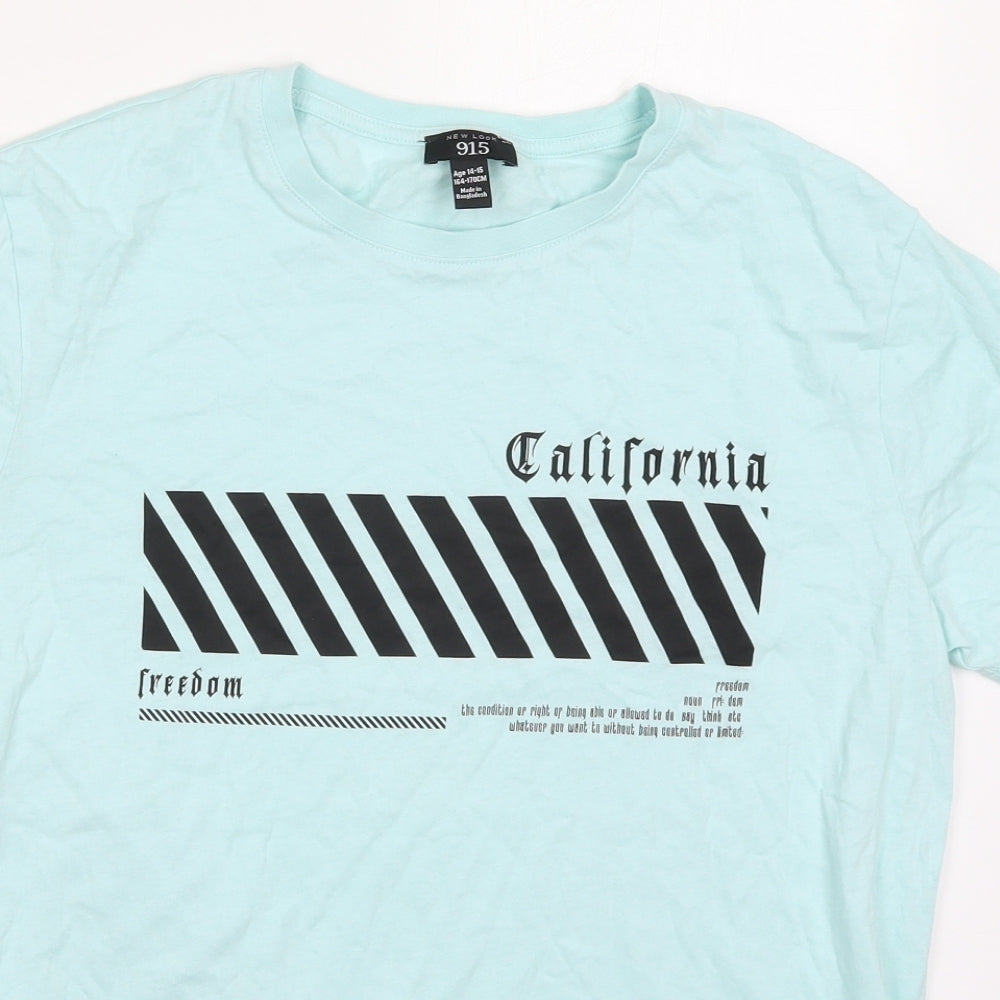 New Look Boys Blue  Cotton Basic T-Shirt Size 14-15 Years Crew Neck Pullover - California