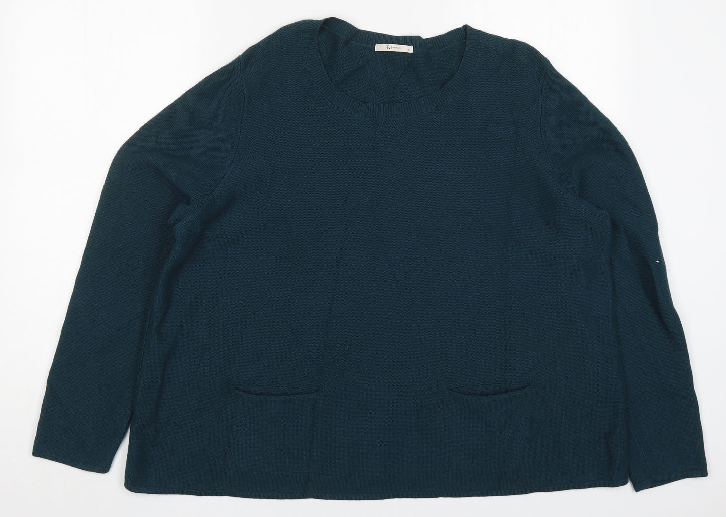 TU Womens Blue Round Neck  Viscose Pullover Jumper Size 20   - Teal Coloured