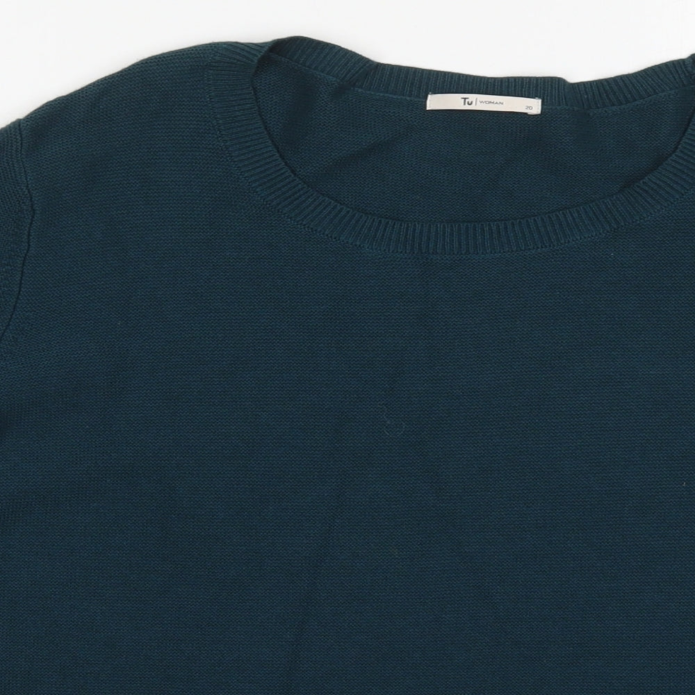TU Womens Blue Round Neck  Viscose Pullover Jumper Size 20   - Teal Coloured