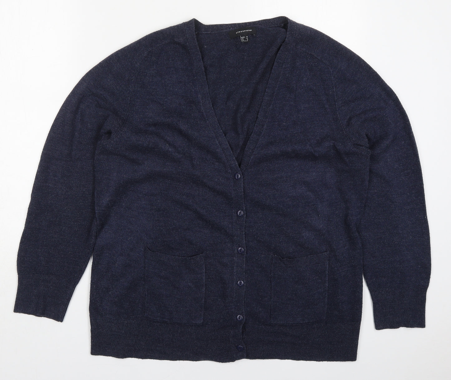 Atmosphere Womens Blue V-Neck  Acrylic Cardigan Jumper Size 20