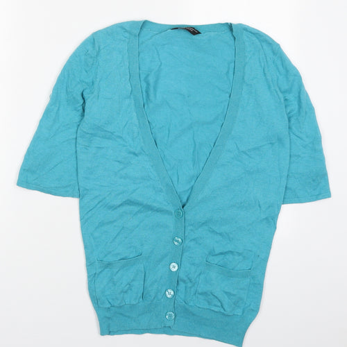 Dorothy Perkins Womens Blue V-Neck  Cotton Cardigan Jumper Size 10