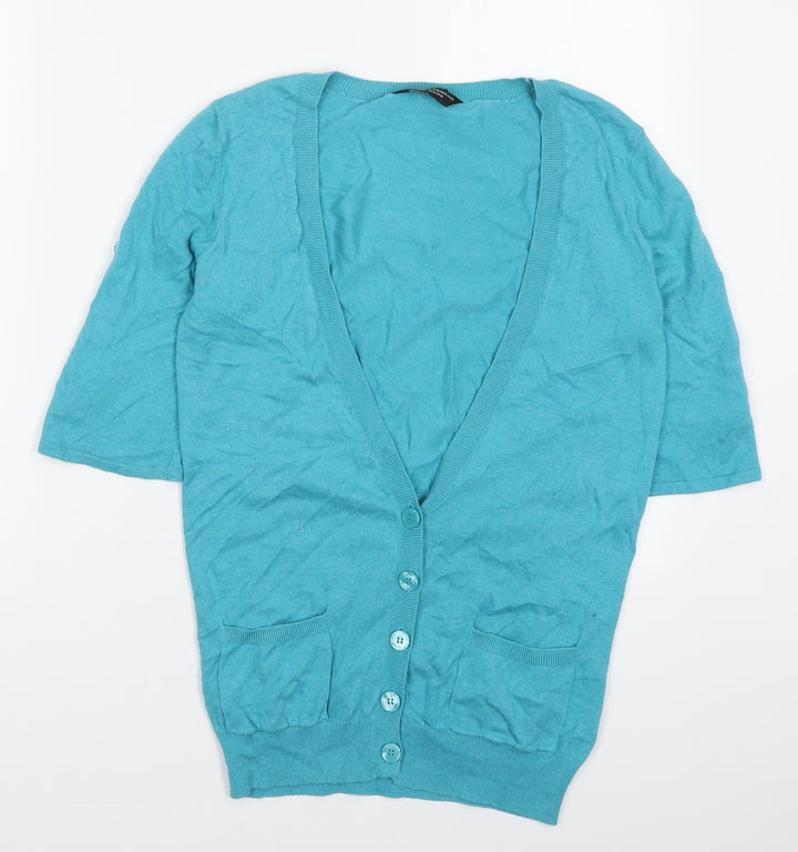 Dorothy Perkins Womens Blue V-Neck Cotton Cardigan Jumper Size 10